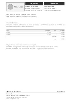 Modelos de Proposta - Modelo de Orçamento<br>Comercial Básico