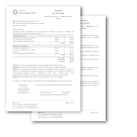 Modelo de Orçamento<br>Comunicação Visual